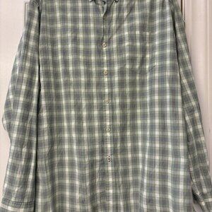 Crown & Ivy Button Down Shirt Men's XL Green/Blue Plaid Classic Fit Stretch